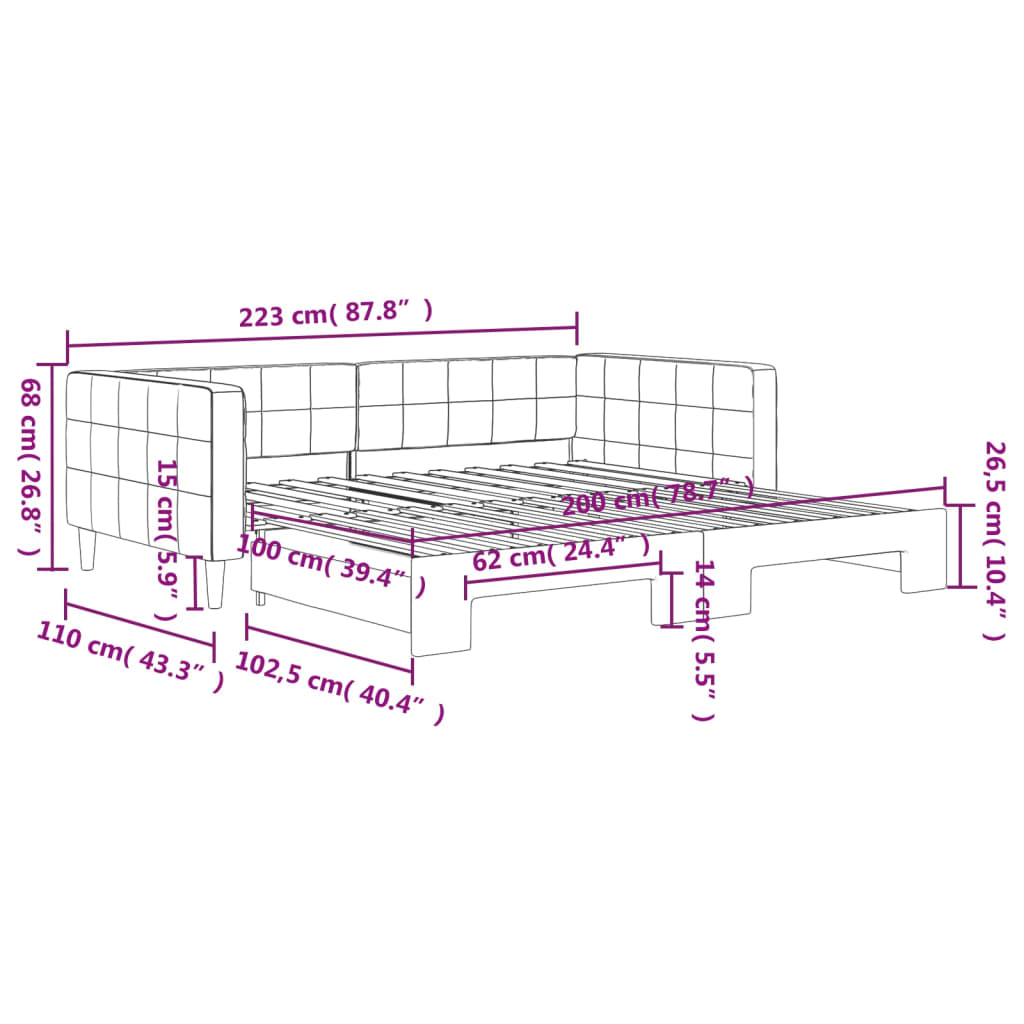 vidaXL Sofa rozsuwana, czarna, 100x200 cm, aksamit