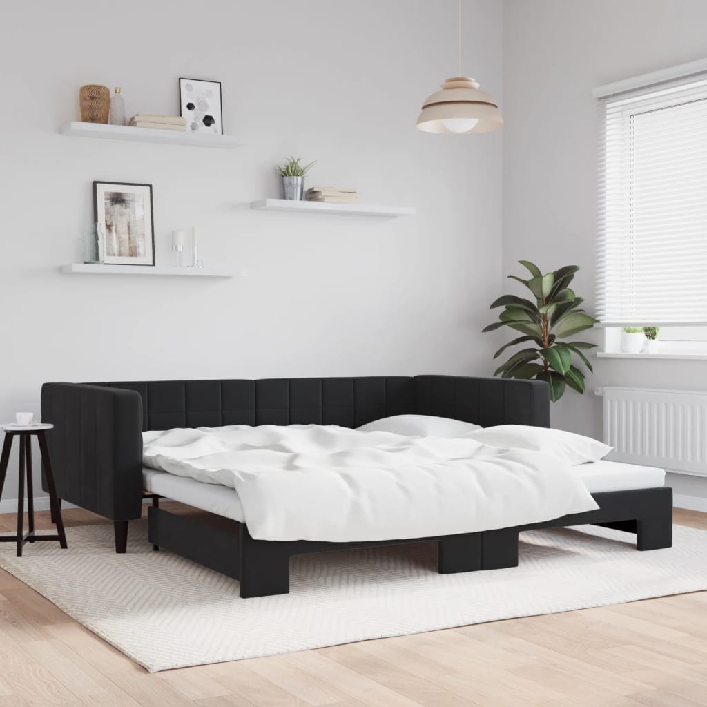 vidaXL Sofa rozsuwana, czarna, 100x200 cm, aksamit