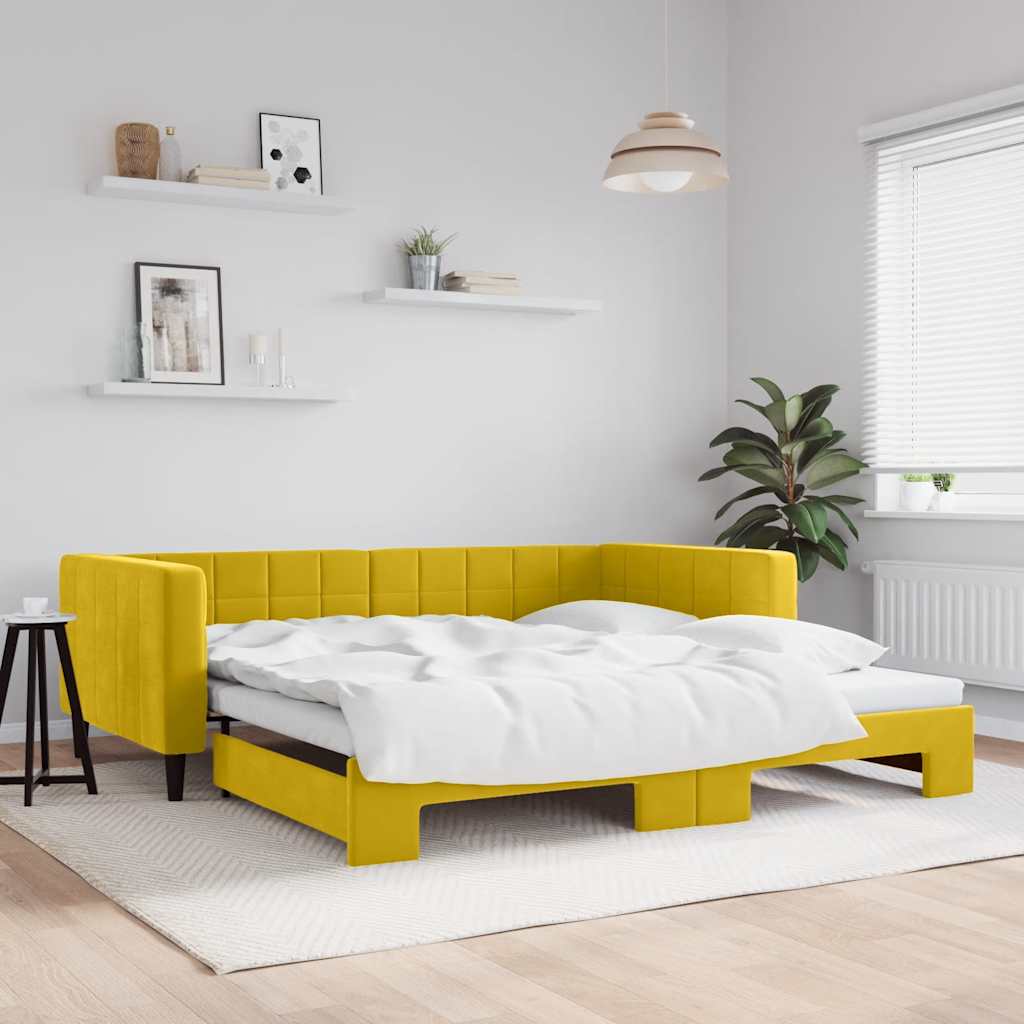 vidaXL Sofa rozsuwana, żółta, 100x200 cm, aksamit
