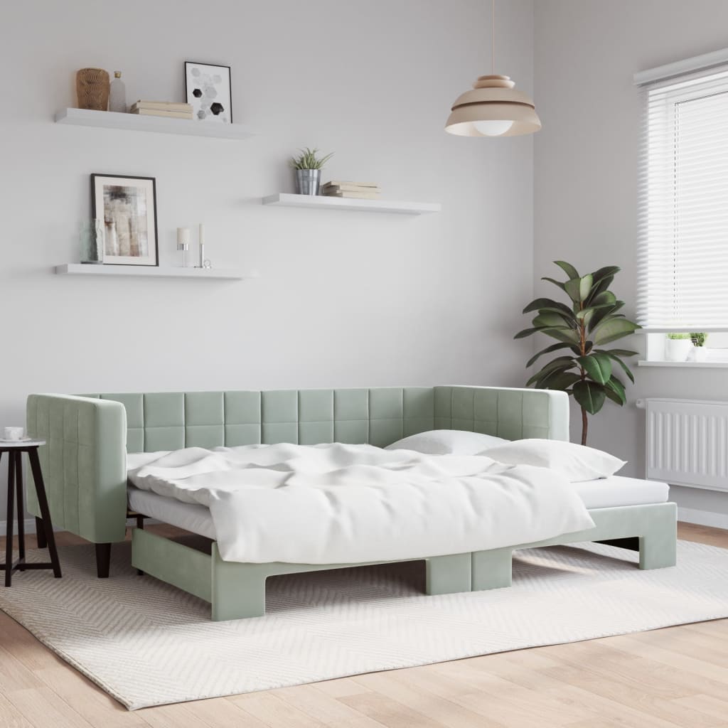 vidaXL Sofa rozsuwana, jasnoszara, 90x190 cm, aksamit