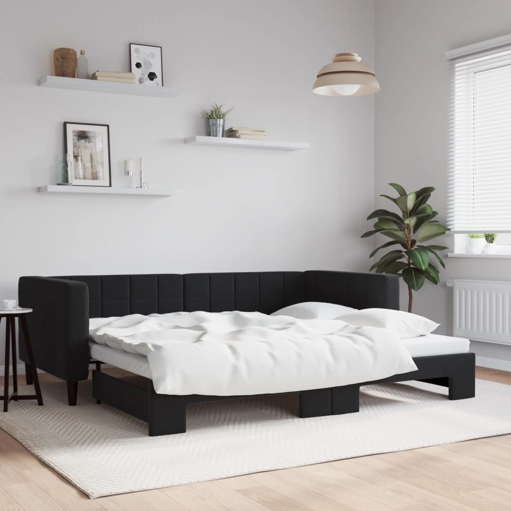 vidaXL Sofa rozsuwana, czarna, 90x190 cm, aksamit