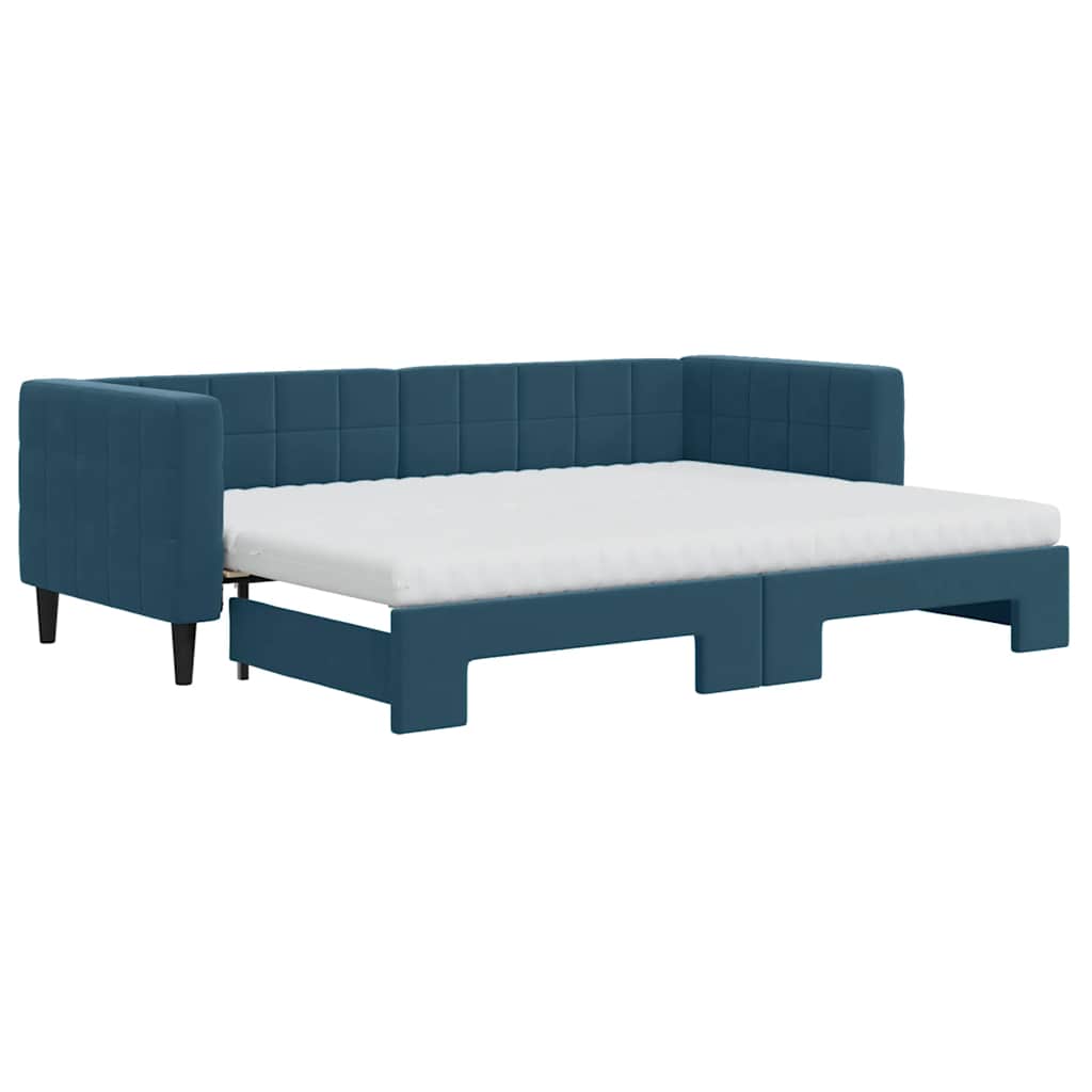 vidaXL Sofa rozsuwana z materacami, niebieska, 80x200 cm, aksamit