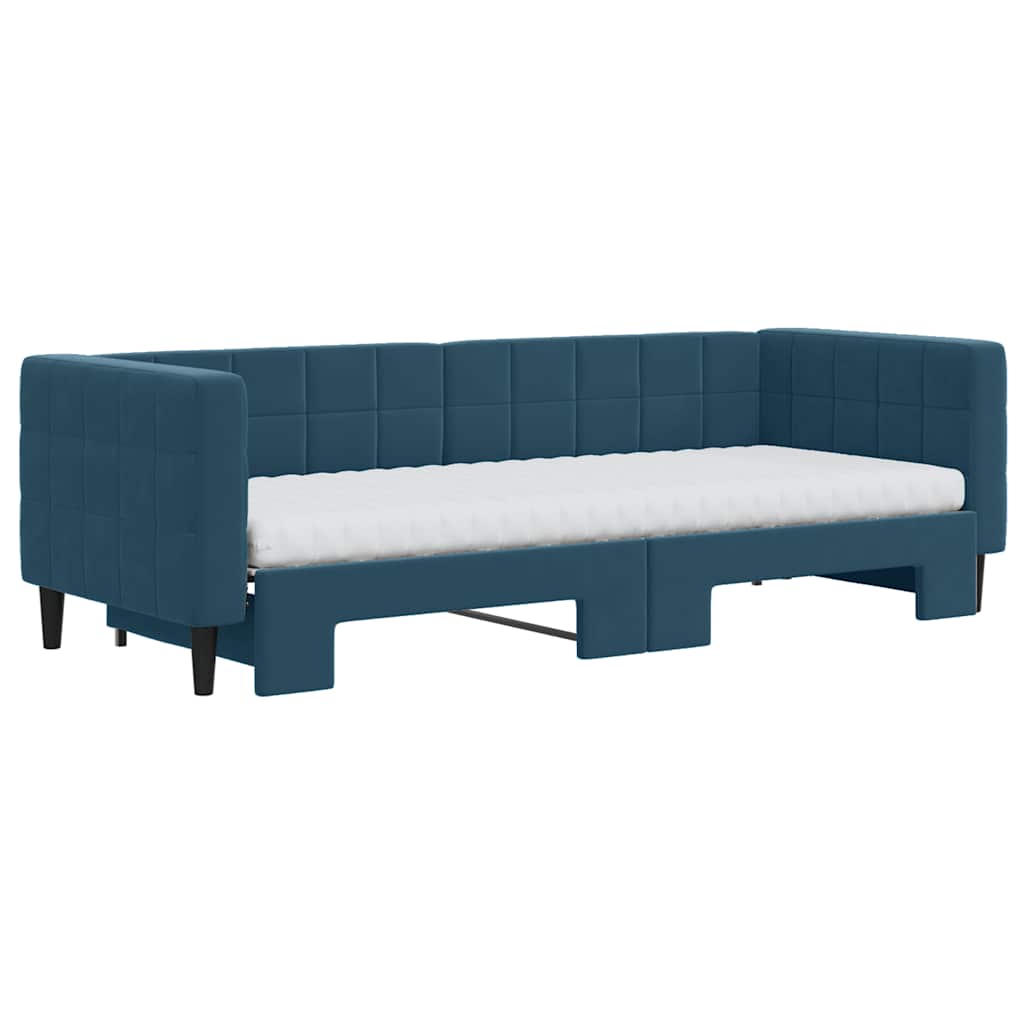 vidaXL Sofa rozsuwana z materacami, niebieska, 80x200 cm, aksamit