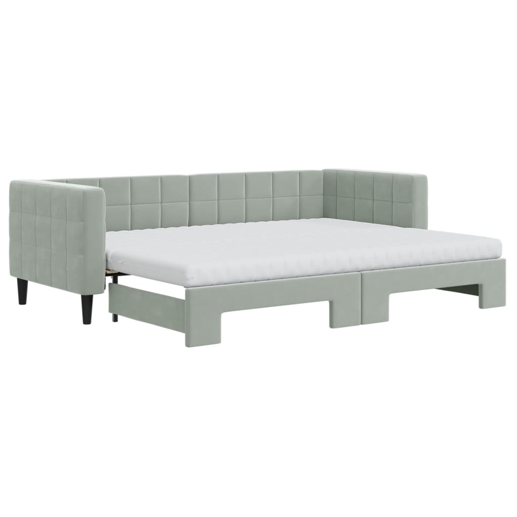 vidaXL Sofa rozsuwana z materacami, jasnoszara, 80x200 cm, aksamit