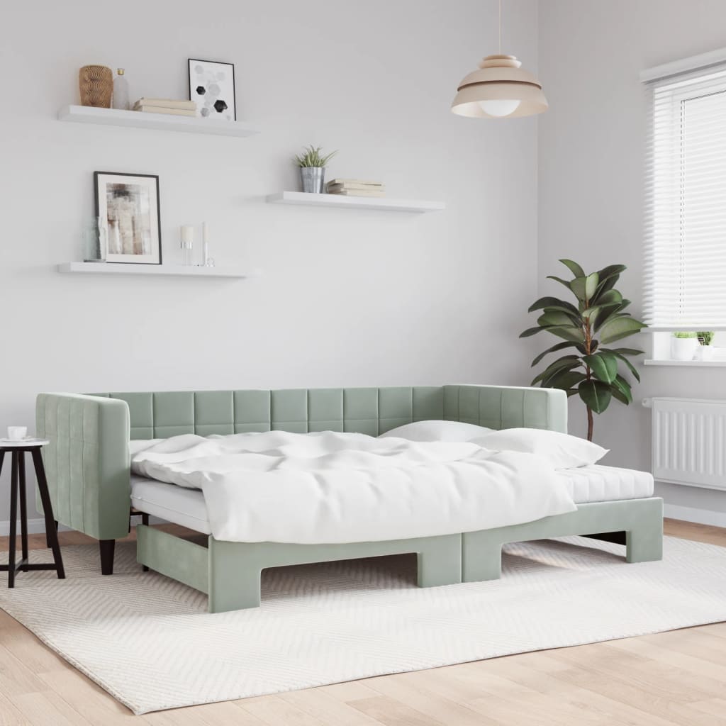 vidaXL Sofa rozsuwana z materacami, jasnoszara, 80x200 cm, aksamit