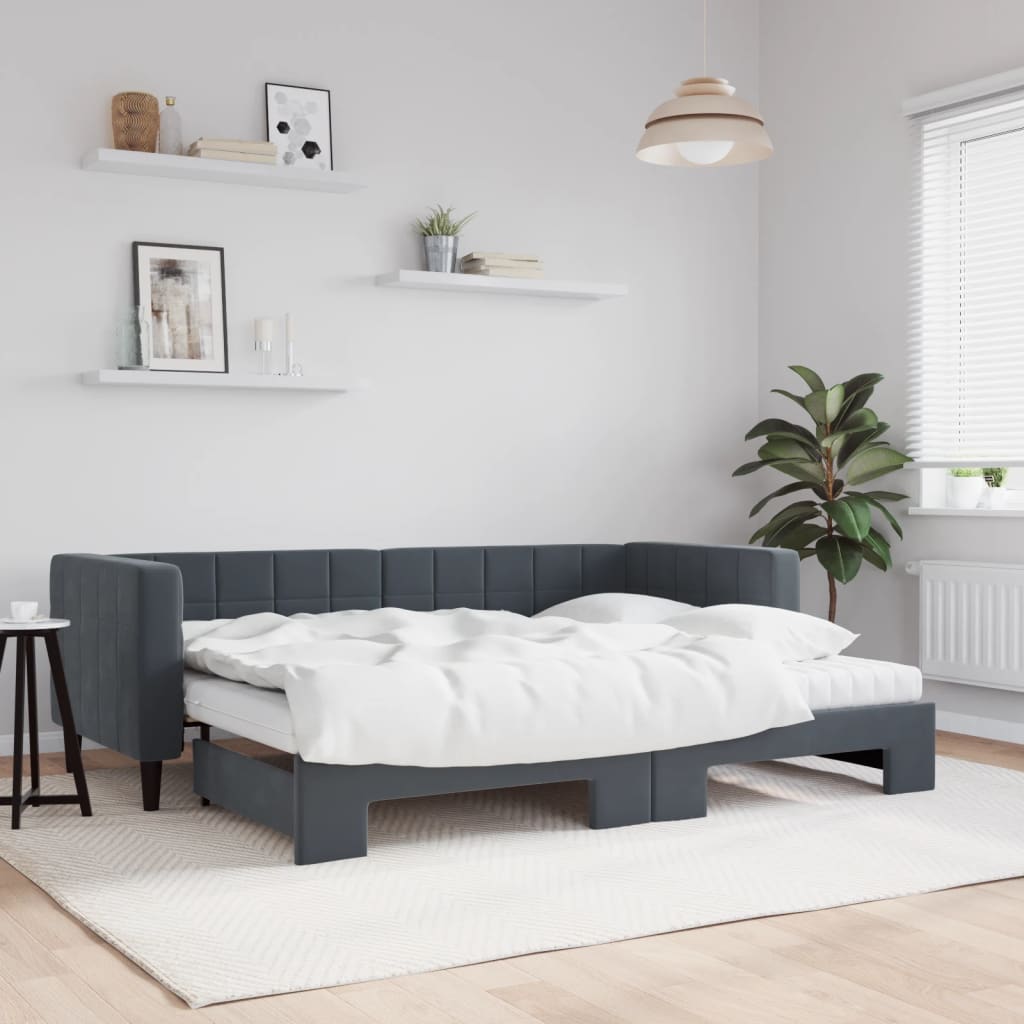 vidaXL Sofa rozsuwana z materacami, ciemnoszara, 80x200 cm, aksamit