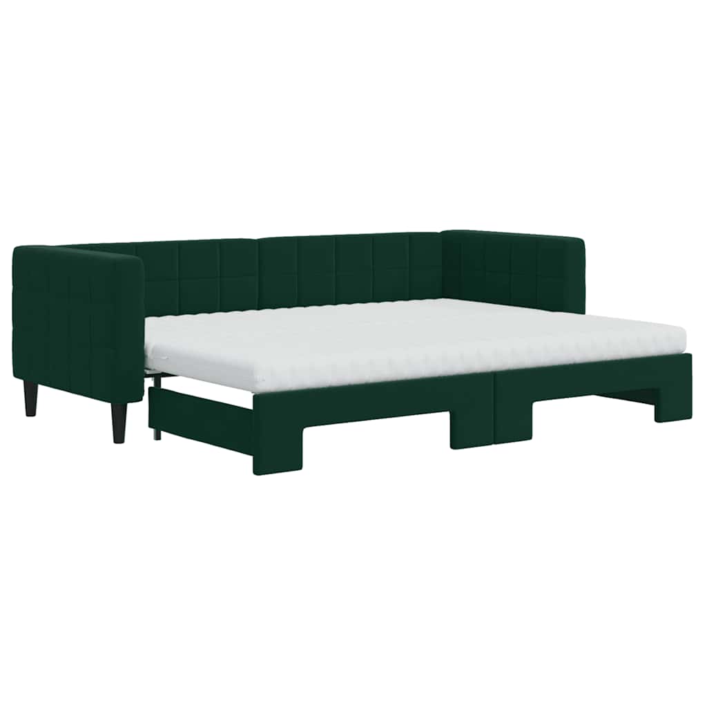 vidaXL Sofa rozsuwana z materacami, ciemnozielona, 80x200 cm, aksamit