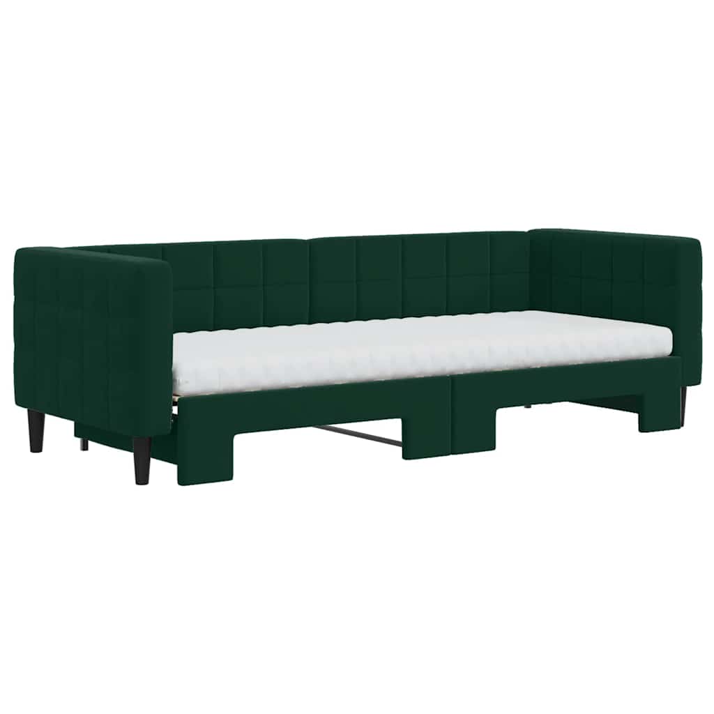 vidaXL Sofa rozsuwana z materacami, ciemnozielona, 80x200 cm, aksamit