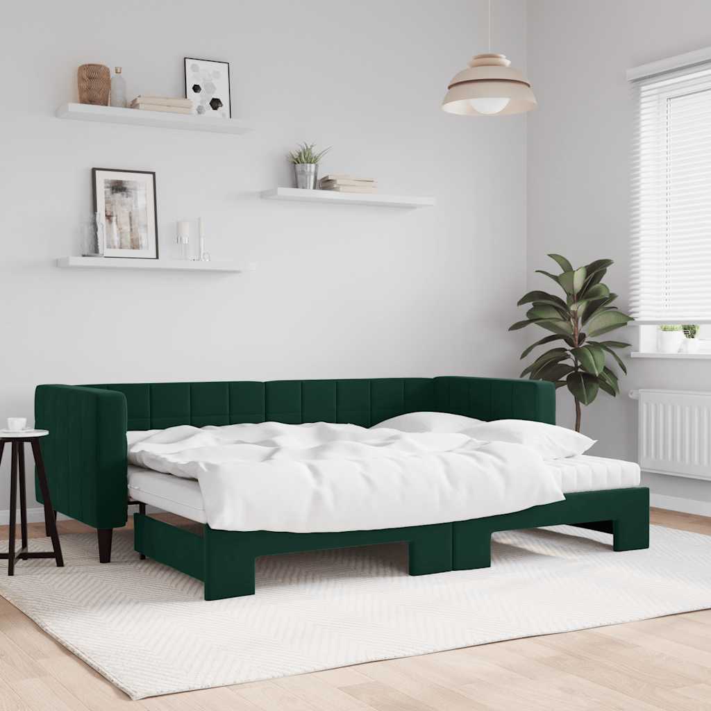 vidaXL Sofa rozsuwana z materacami, ciemnozielona, 80x200 cm, aksamit