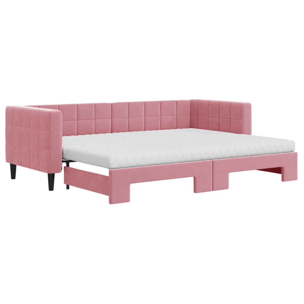 vidaXL Sofa rozsuwana z materacami, różowa, 80x200 cm, aksamit