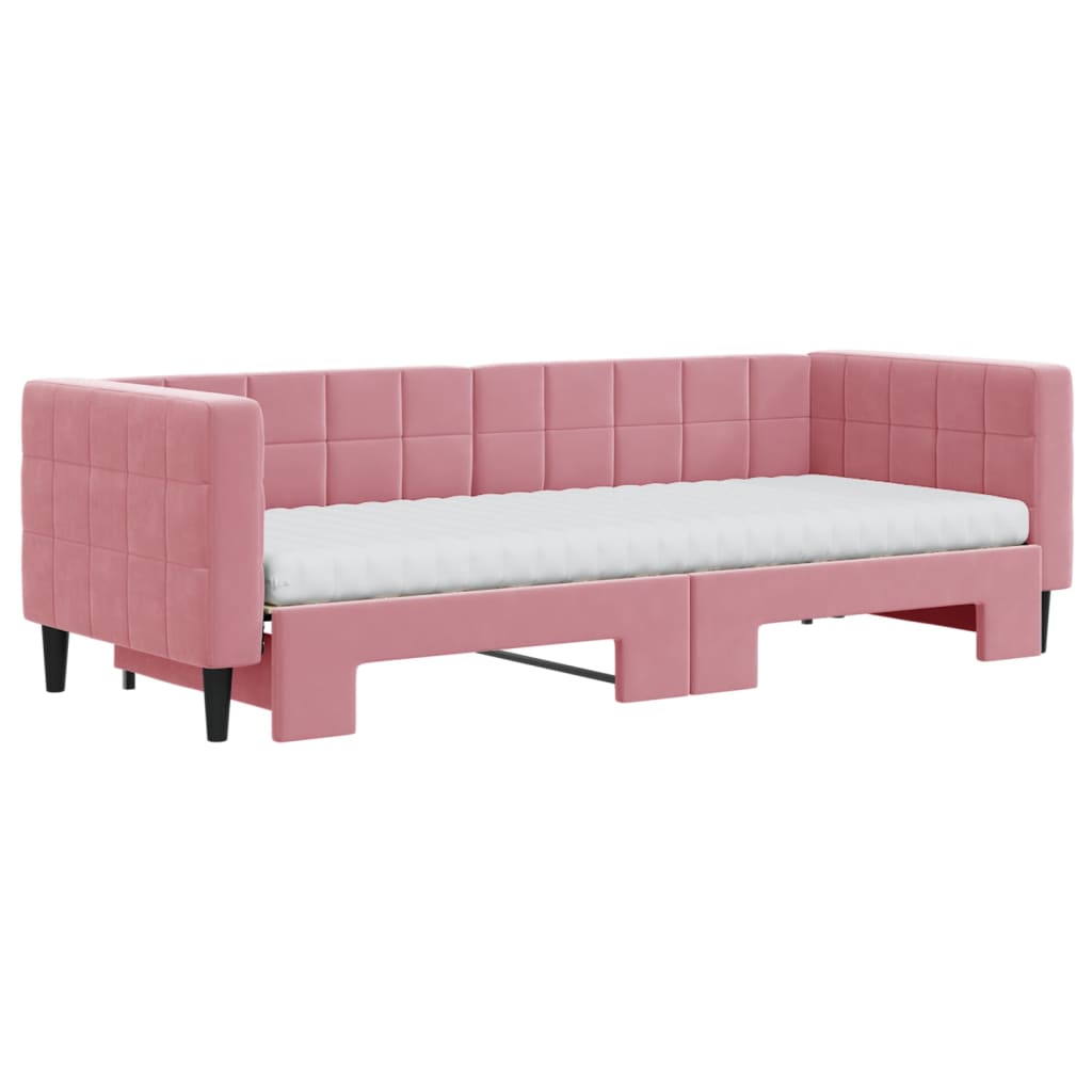 vidaXL Sofa rozsuwana z materacami, różowa, 80x200 cm, aksamit