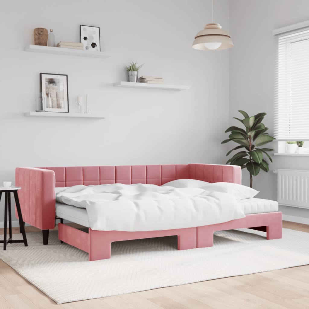 vidaXL Sofa rozsuwana z materacami, różowa, 80x200 cm, aksamit