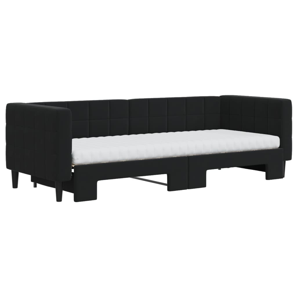 vidaXL Sofa rozsuwana z materacami, czarna, 80x200 cm, aksamit