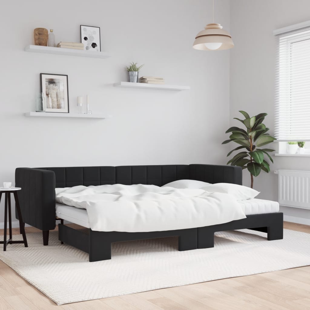 vidaXL Sofa rozsuwana z materacami, czarna, 80x200 cm, aksamit
