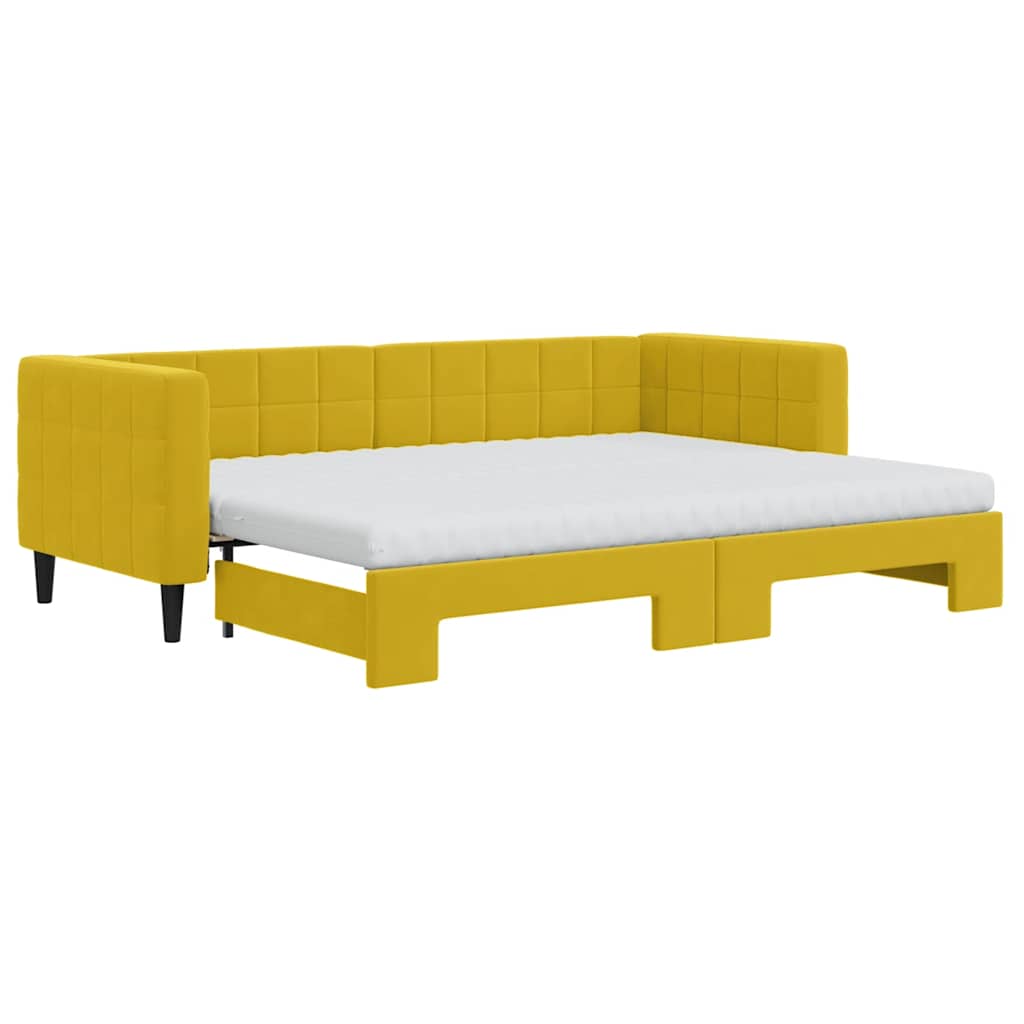 vidaXL Sofa rozsuwana z materacami, żółta, 80x200 cm, aksamit