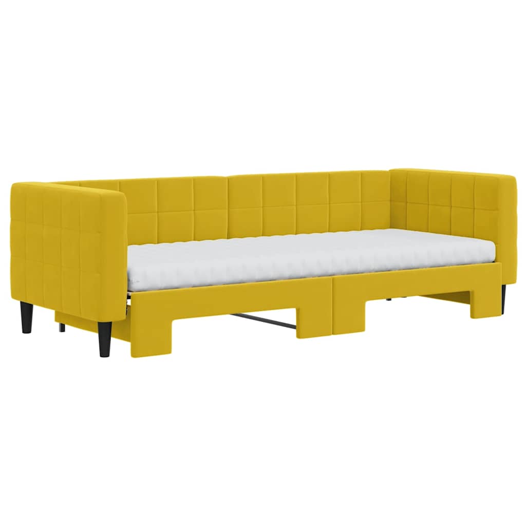 vidaXL Sofa rozsuwana z materacami, żółta, 80x200 cm, aksamit