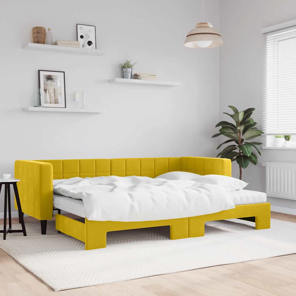 vidaXL Sofa rozsuwana z materacami, żółta, 80x200 cm, aksamit