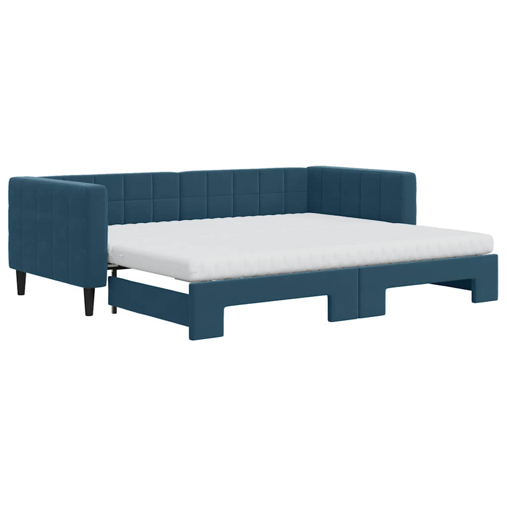 vidaXL Sofa rozsuwana z materacami, niebieska, 90x200 cm, aksamit