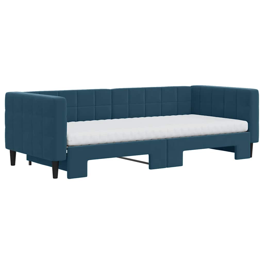 vidaXL Sofa rozsuwana z materacami, niebieska, 90x200 cm, aksamit