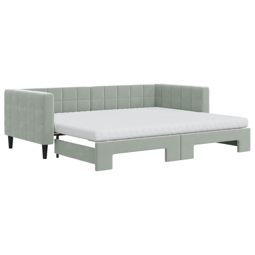 vidaXL Sofa rozsuwana z materacami, jasnoszara, 90x200 cm, aksamit