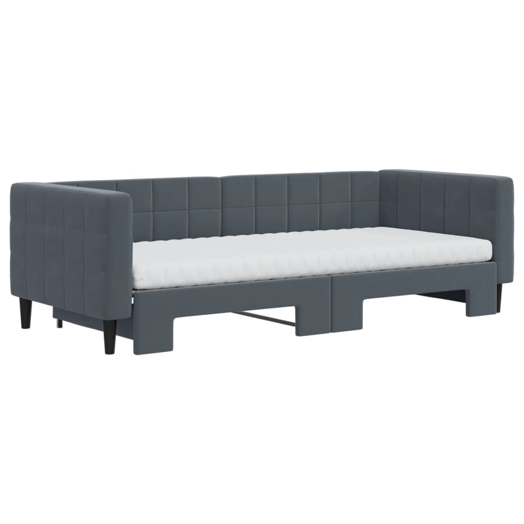 vidaXL Sofa rozsuwana z materacami, ciemnoszara, 90x200 cm, aksamit