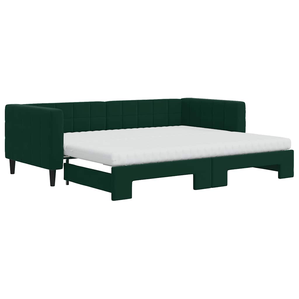 vidaXL Sofa rozsuwana z materacami, ciemnozielona, 90x200 cm, aksamit