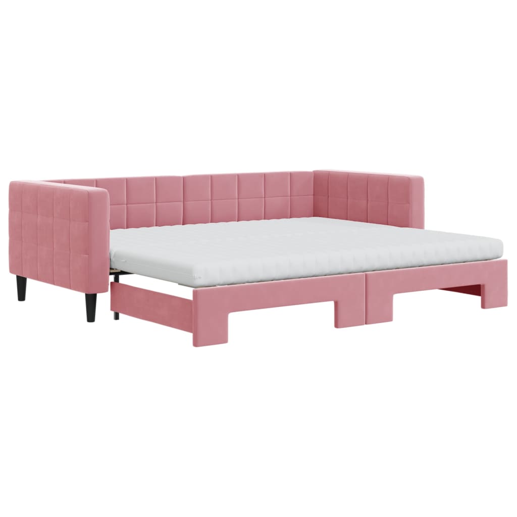 vidaXL Sofa rozsuwana z materacami, różowa, 90x200 cm, aksamit