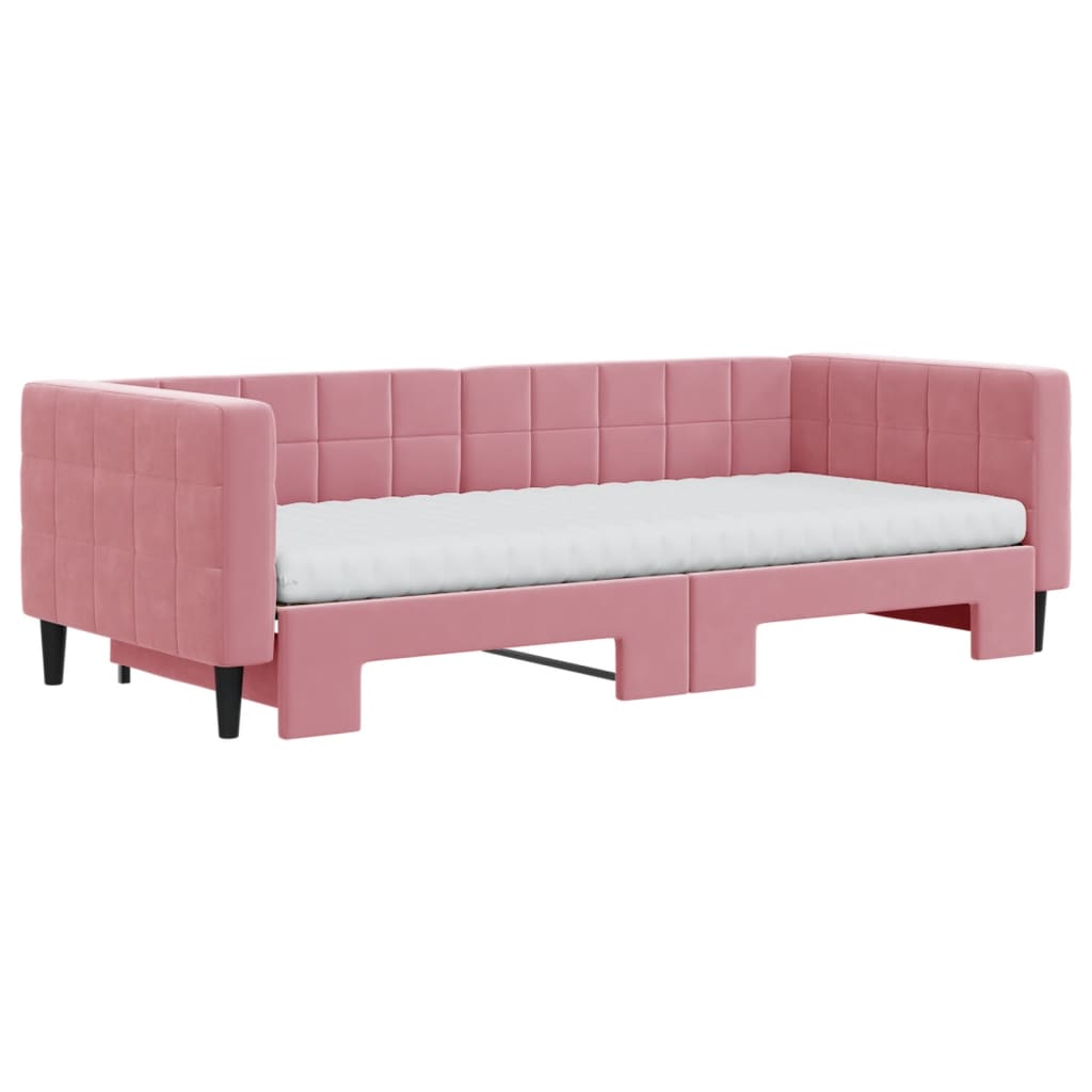 vidaXL Sofa rozsuwana z materacami, różowa, 90x200 cm, aksamit