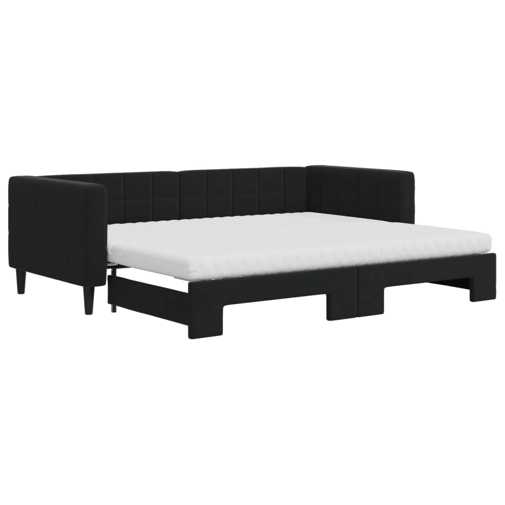 vidaXL Sofa rozsuwana z materacami, czarna, 90x200 cm, aksamit