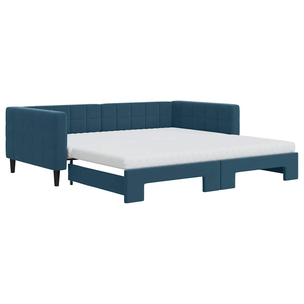 vidaXL Sofa rozsuwana z materacami, niebieska, 100x200 cm, aksamit