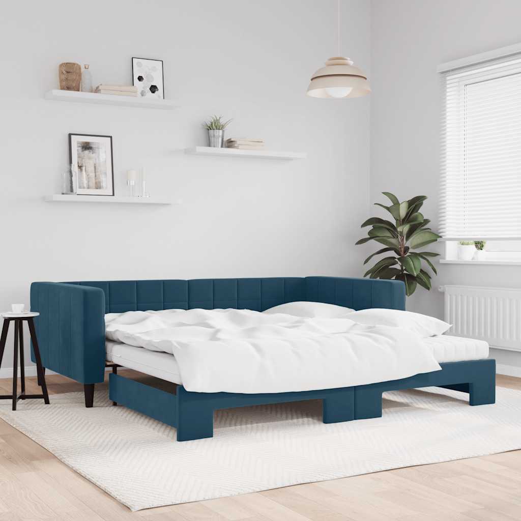 vidaXL Sofa rozsuwana z materacami, niebieska, 100x200 cm, aksamit
