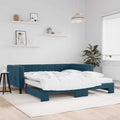 vidaXL Sofa rozsuwana z materacami, niebieska, 100x200 cm, aksamit
