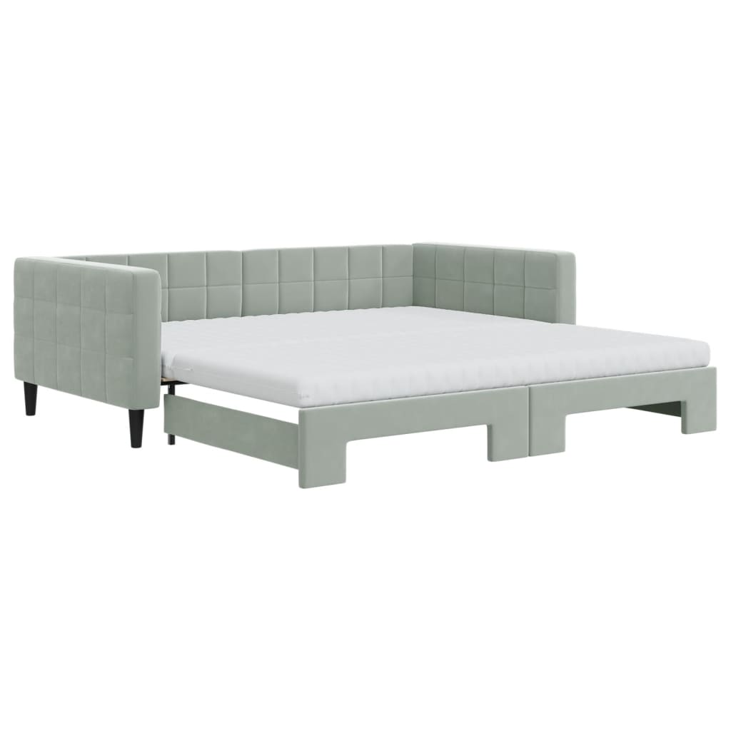 vidaXL Sofa rozsuwana z materacami, jasnoszara, 100x200 cm, aksamit