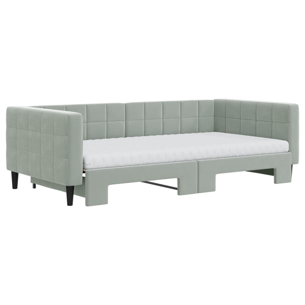 vidaXL Sofa rozsuwana z materacami, jasnoszara, 100x200 cm, aksamit