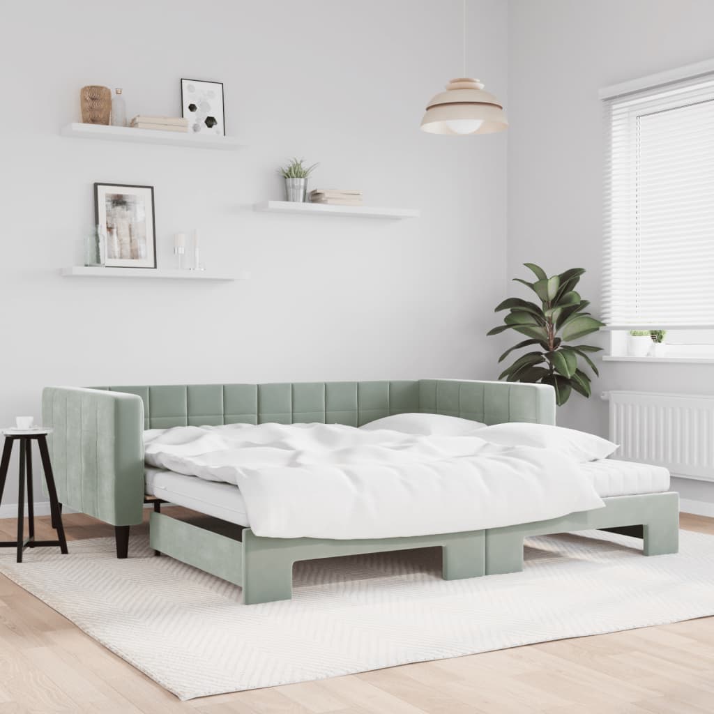 vidaXL Sofa rozsuwana z materacami, jasnoszara, 100x200 cm, aksamit