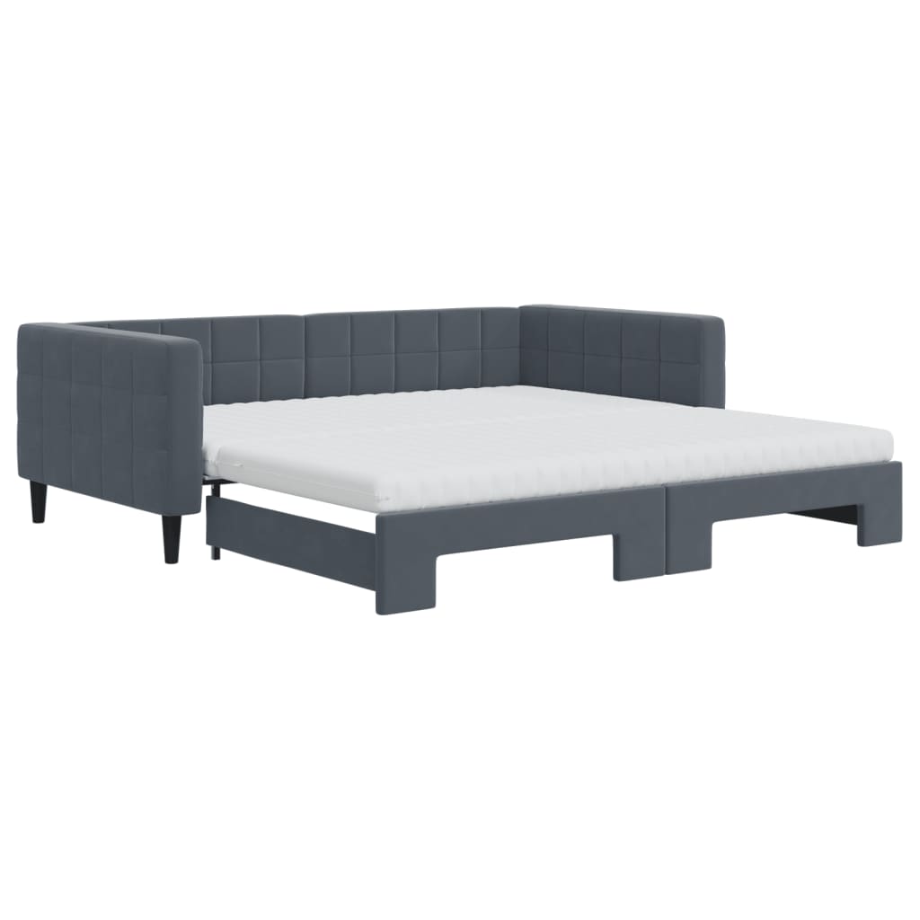 vidaXL Sofa rozsuwana z materacami, ciemnoszara, 100x200 cm, aksamit