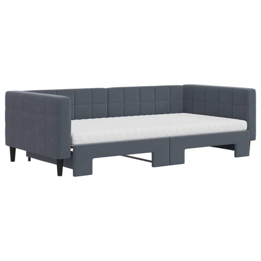 vidaXL Sofa rozsuwana z materacami, ciemnoszara, 100x200 cm, aksamit