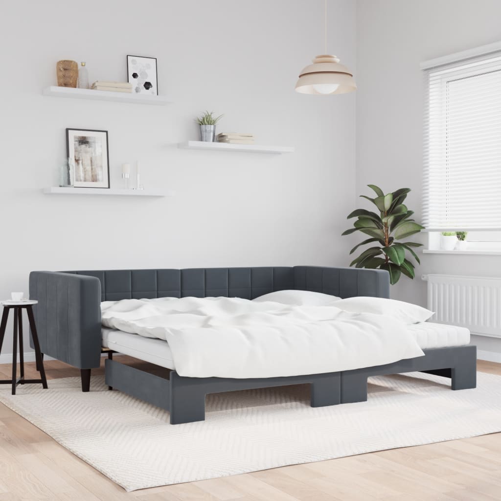 vidaXL Sofa rozsuwana z materacami, ciemnoszara, 100x200 cm, aksamit
