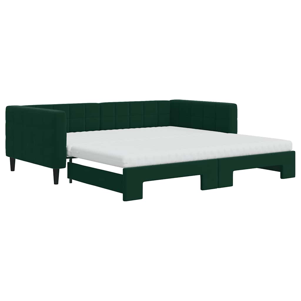 vidaXL Sofa rozsuwana z materacami, ciemnozielona, 100x200 cm, aksamit