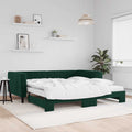 vidaXL Sofa rozsuwana z materacami, ciemnozielona, 100x200 cm, aksamit