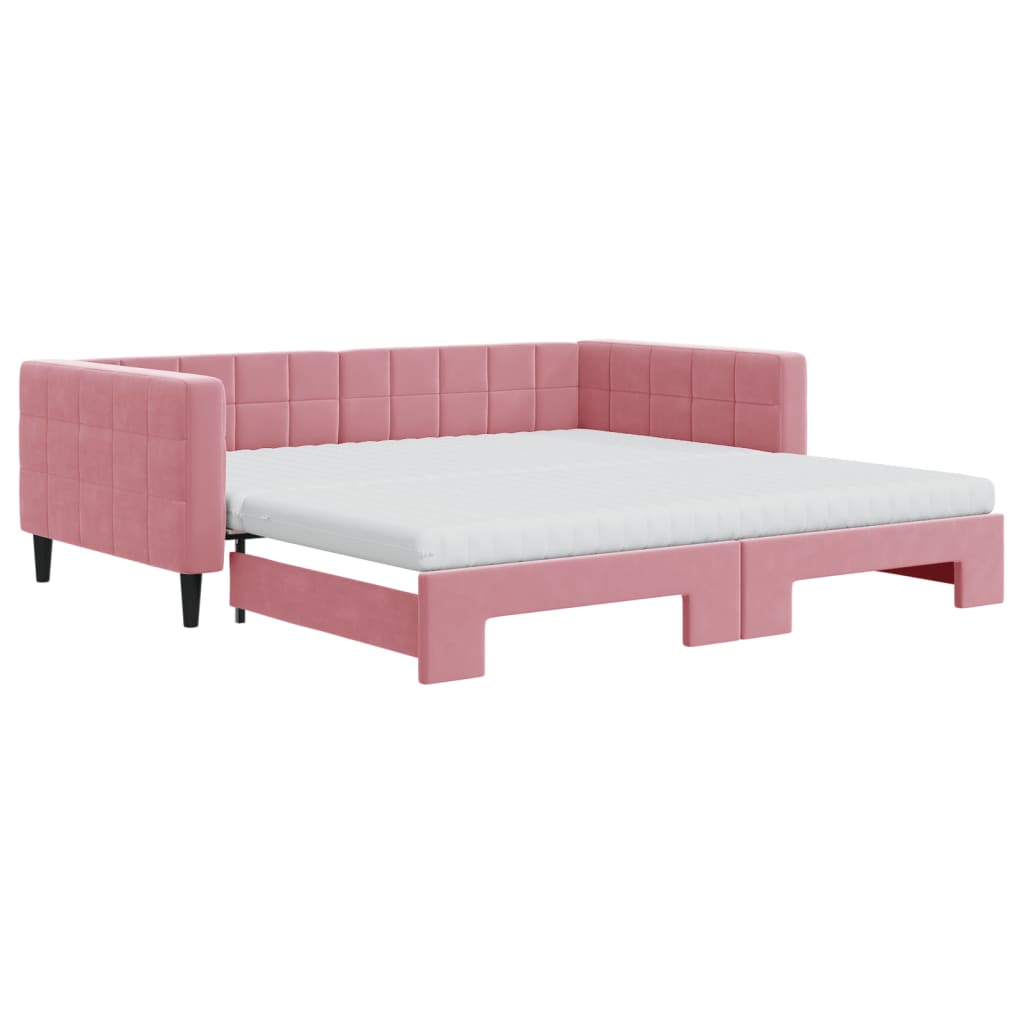 vidaXL Sofa rozsuwana z materacami, różowa, 100x200 cm, aksamit