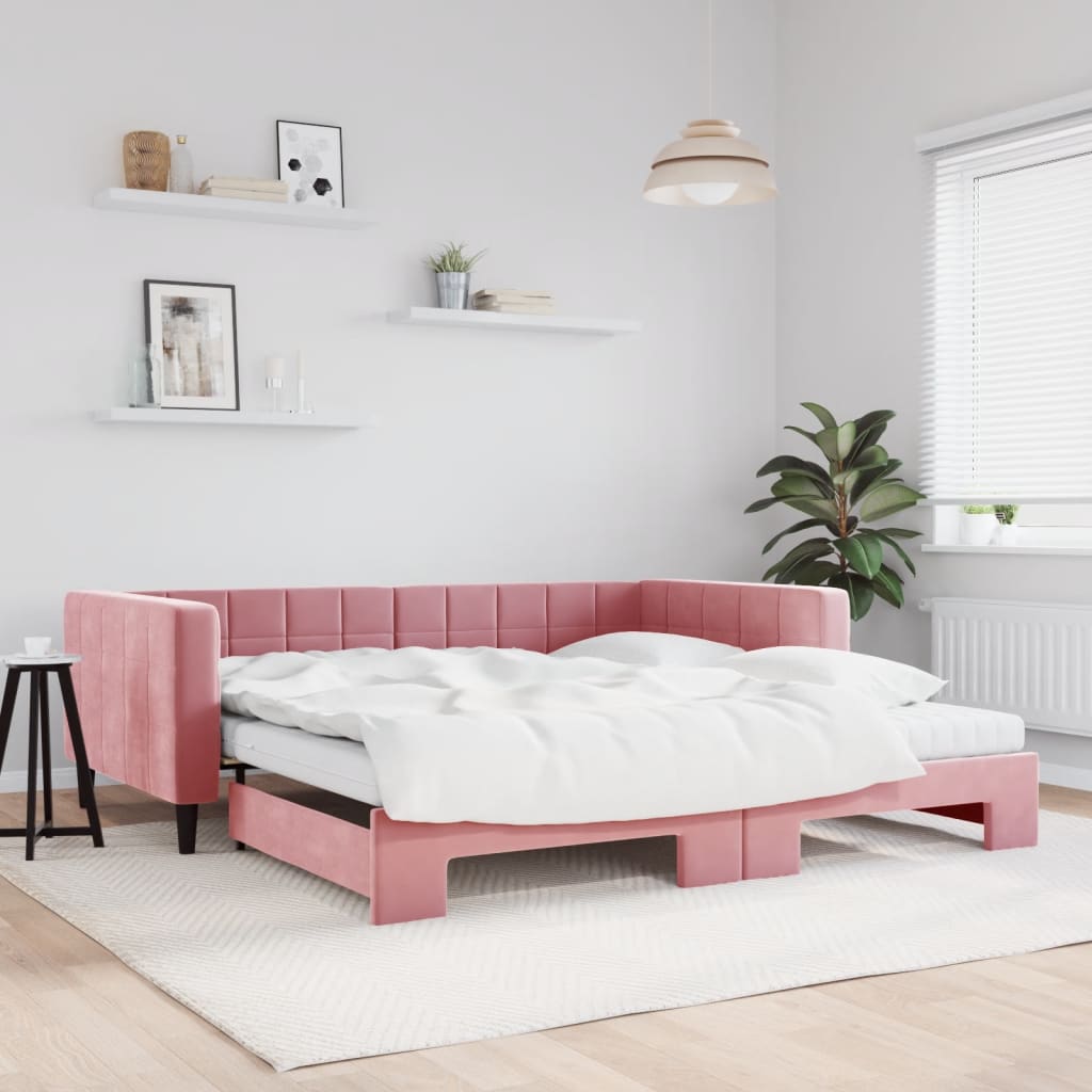 vidaXL Sofa rozsuwana z materacami, różowa, 100x200 cm, aksamit
