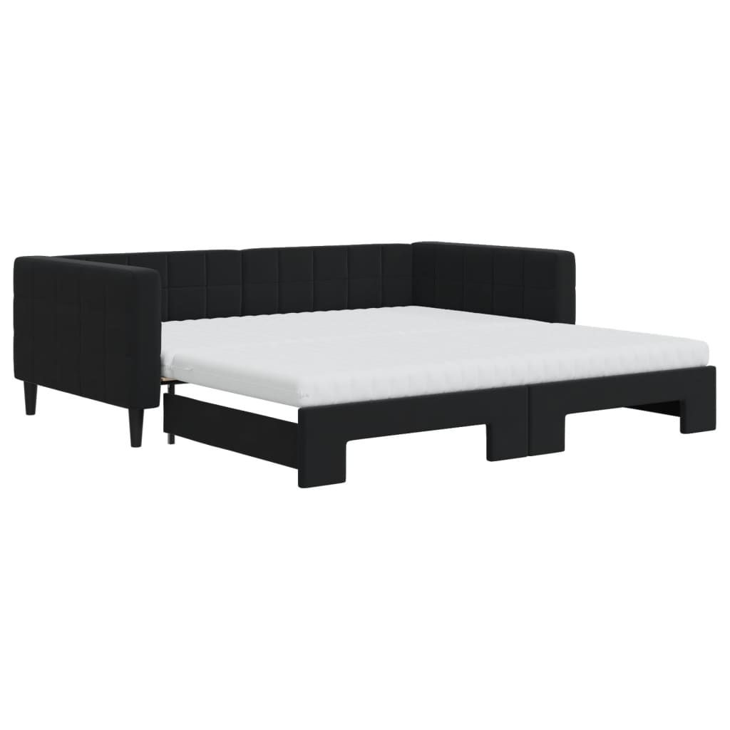 vidaXL Sofa rozsuwana z materacami, czarna, 100x200 cm, aksamit