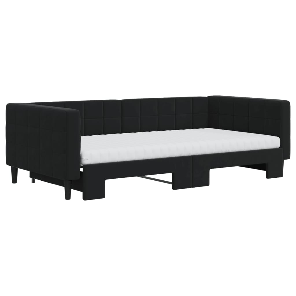 vidaXL Sofa rozsuwana z materacami, czarna, 100x200 cm, aksamit