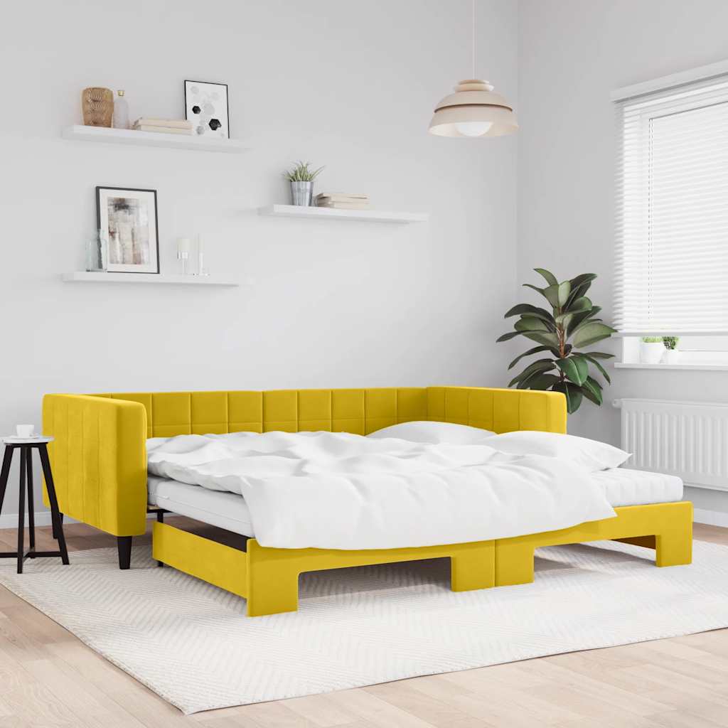 vidaXL Sofa rozsuwana z materacami, żółta, 100x200 cm, aksamit
