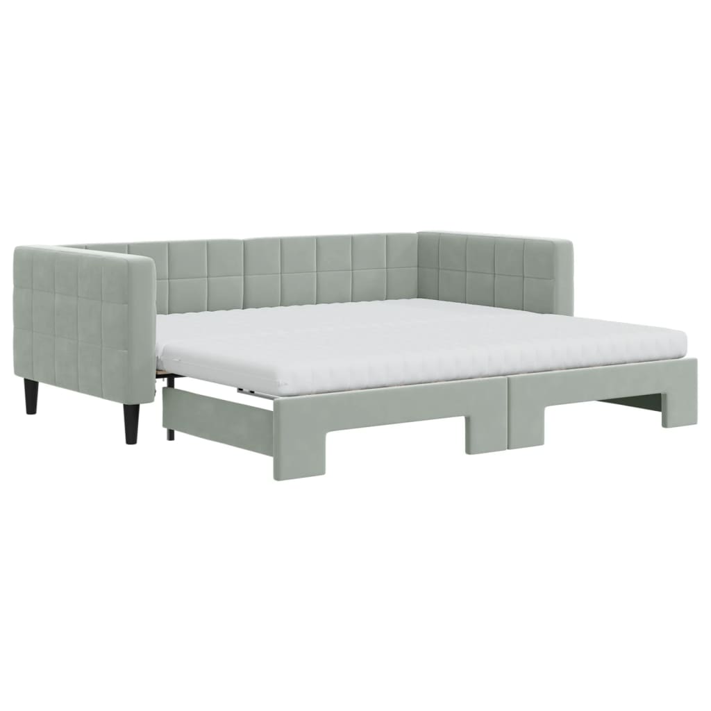 vidaXL Sofa rozsuwana z materacami, jasnoszara, 90x190 cm, aksamit