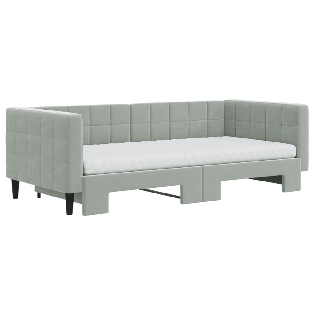 vidaXL Sofa rozsuwana z materacami, jasnoszara, 90x190 cm, aksamit