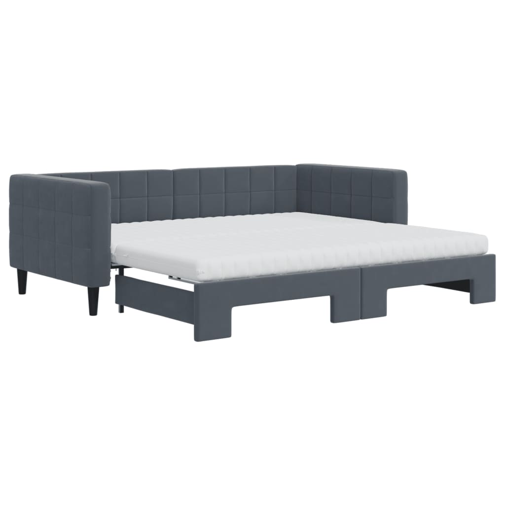 vidaXL Sofa rozsuwana z materacami, ciemnoszara, 90x190 cm, aksamit
