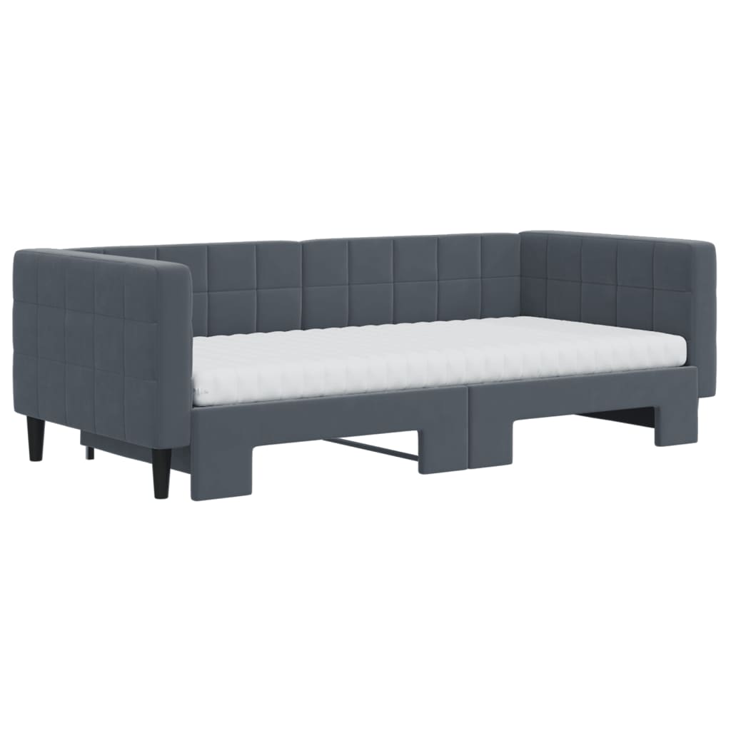 vidaXL Sofa rozsuwana z materacami, ciemnoszara, 90x190 cm, aksamit
