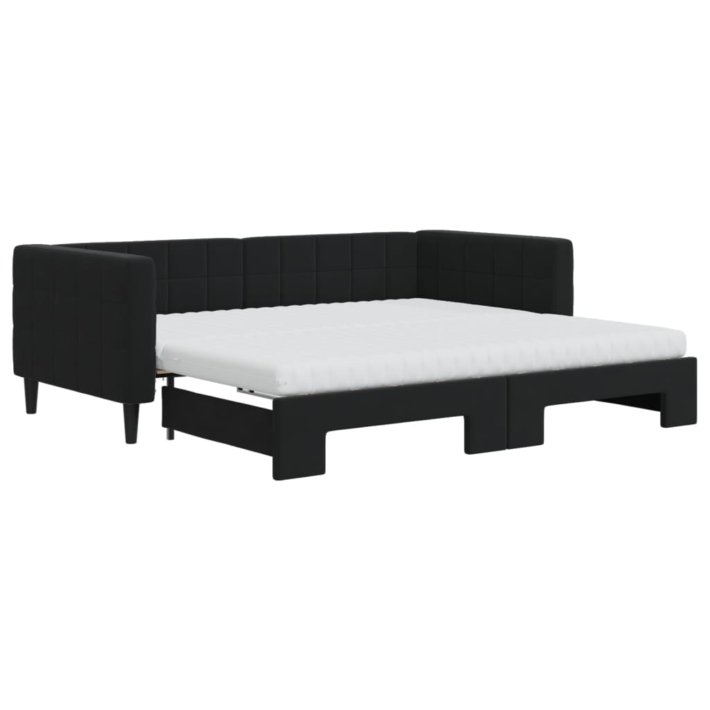 vidaXL Sofa rozsuwana z materacami, czarna, 90x190 cm, aksamit